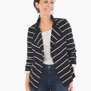 Chico’s 0 black white Stripe Jacket Women small 4-6 knit top sailor preppy beach